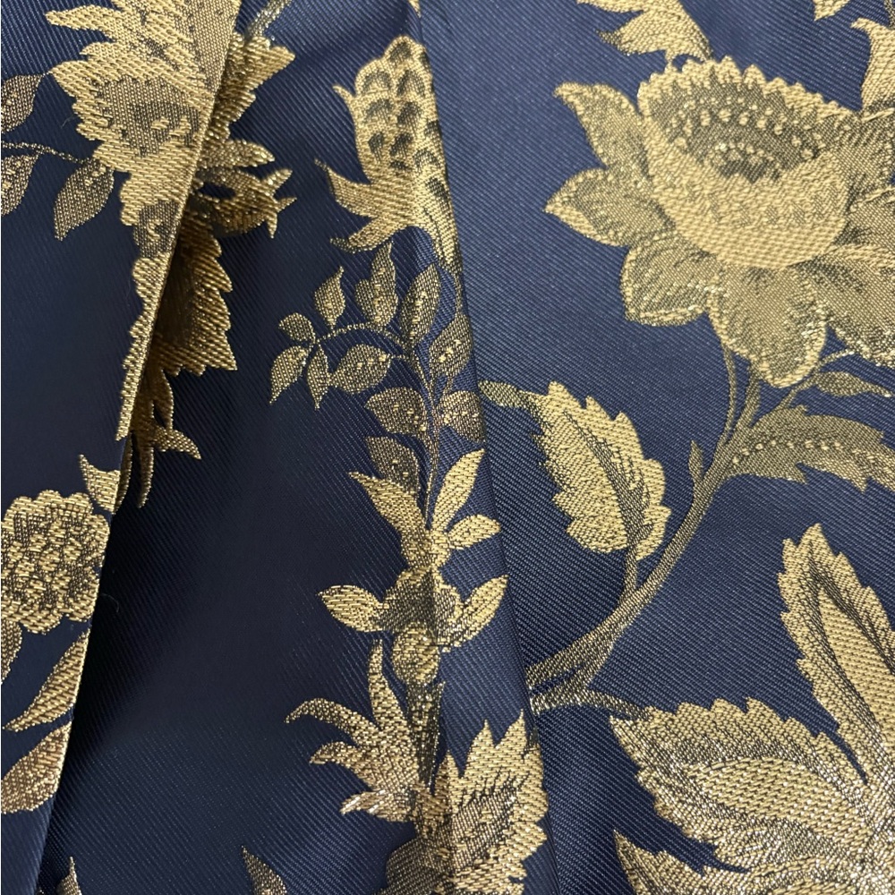 Navy and Gold Floral Midi Dress - Sleeveless Fit & Flare - Picture 4 of 4